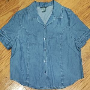 Koret Blue Denim Button-Down Short Sleeve Shirt